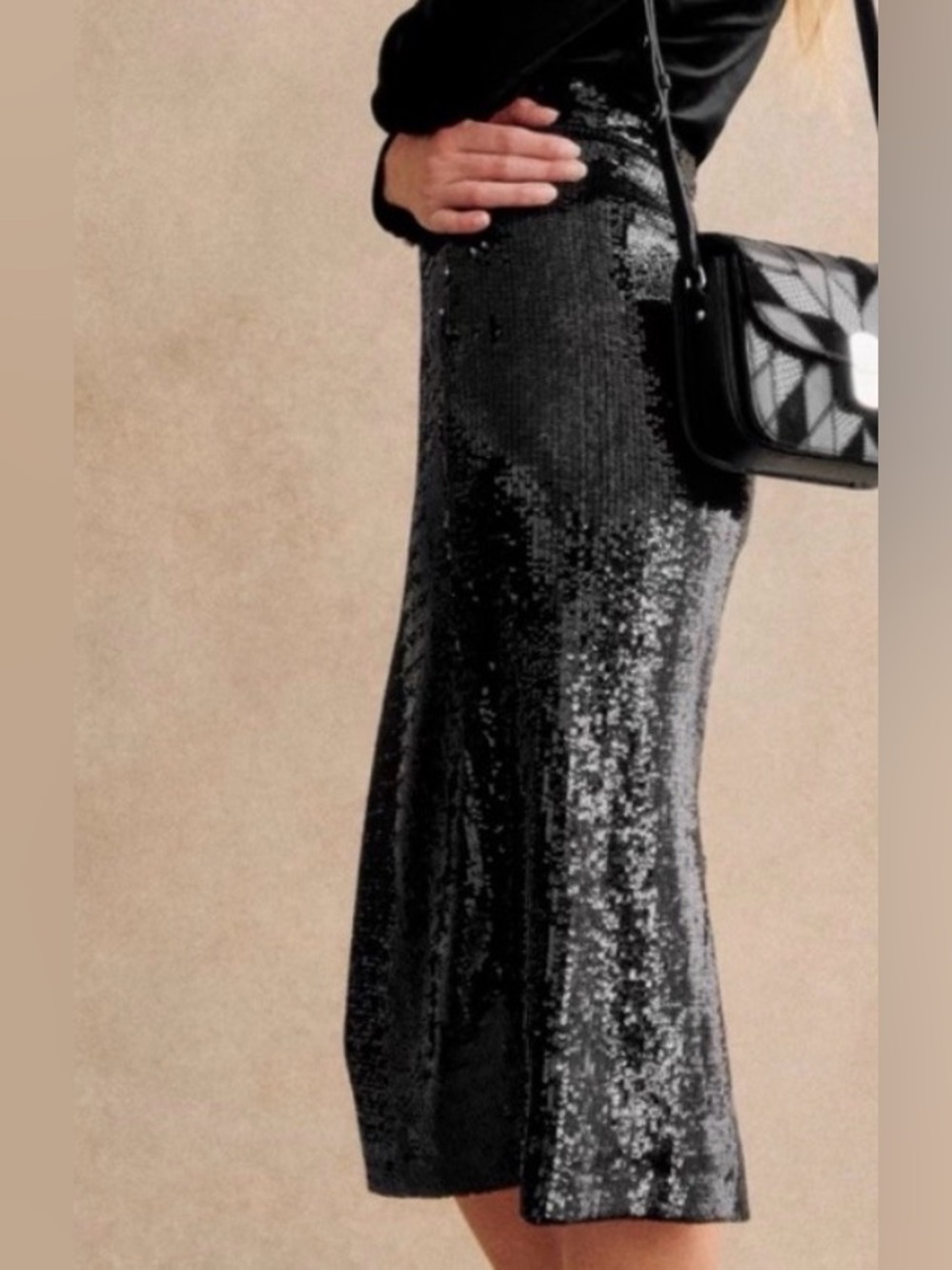 Black Sequin Maxi Skirt - Sleek Evening Skirt Sezane size 10 like new